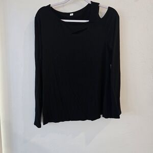 Black Long-Sleeve Asymmetric Cutout Women's Top